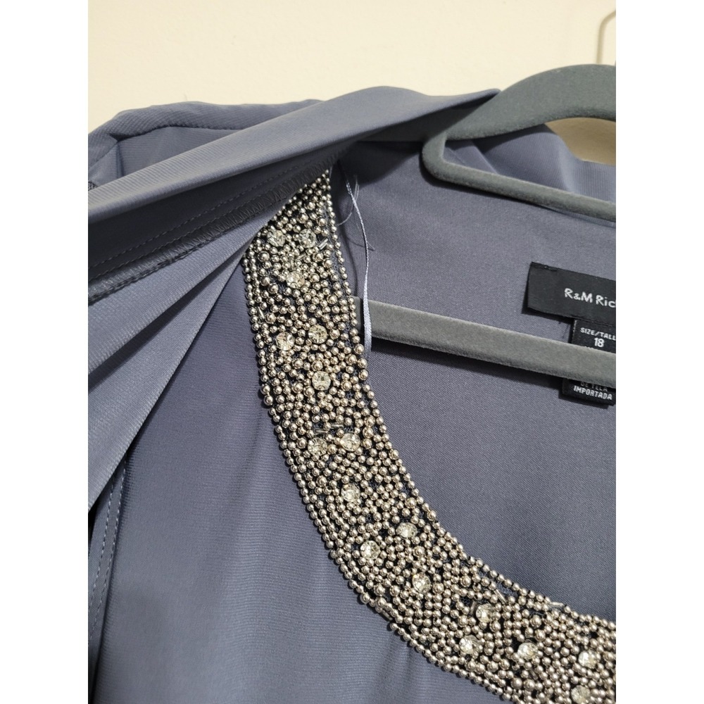 R&M Richards Shrug Top Womens Size 18 Gray Sparkle Sequin Layered Shirt Stretch - Picture 3 of 14